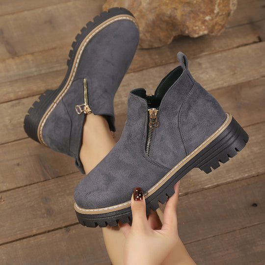 Damen modische Ankle-Stiefeletten mit seitlichem Reißverschluss und rutschfester Sohle R&B