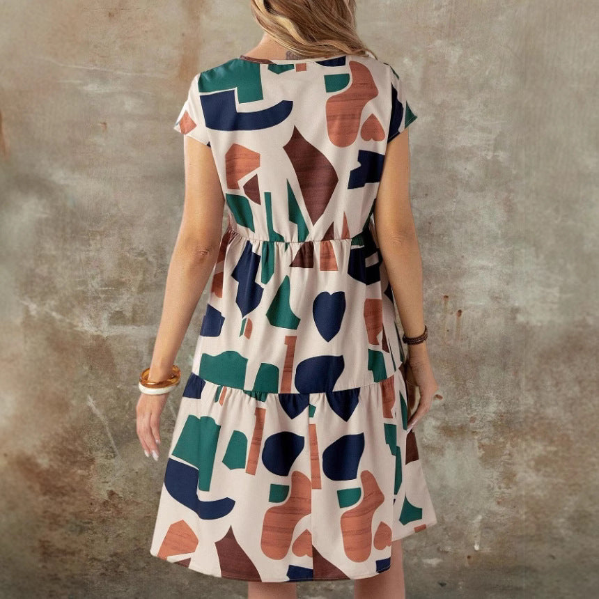 Damen modernes A-Linien Kleid mit geometrischem Druck R&B