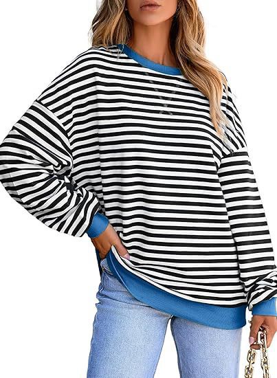Damen Lässiger Sweater mit Breiten Streifen R&B