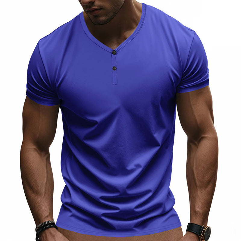 Herren Kurzarm Henley-T-Shirt mit strukturiertem V-Ausschnitt R&B