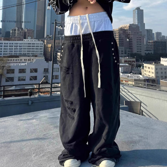 Damen Modische Relaxed-Fit Cargo-Hose mit elastischem Bund und Nietenverzierung R&B