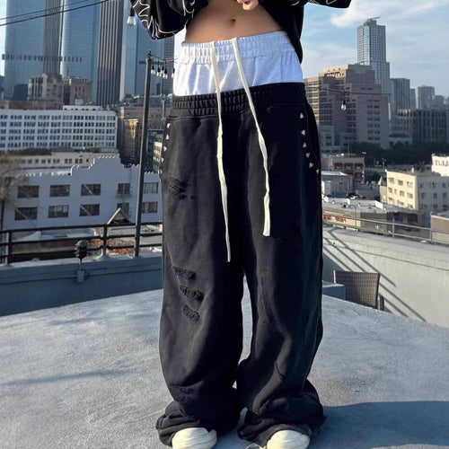 Damen Modische Relaxed-Fit Cargo-Hose mit elastischem Bund und Nietenverzierung R&B