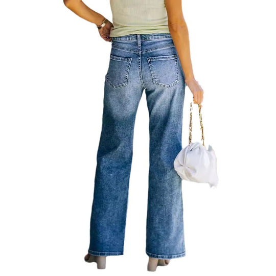 Damen Weit geschnittene Jeanshose mit hohem Bund und dezenten Waschungen R&B