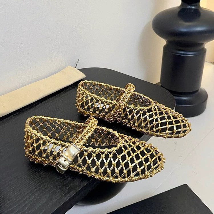 Damen Netz-Ballerinas mit verstellbarem Riemen und modischem Design