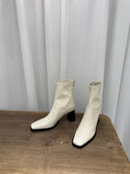 Damen Trendige Ankle Boots mit hohem Blockabsatz und edler Lederoberfläche R&B