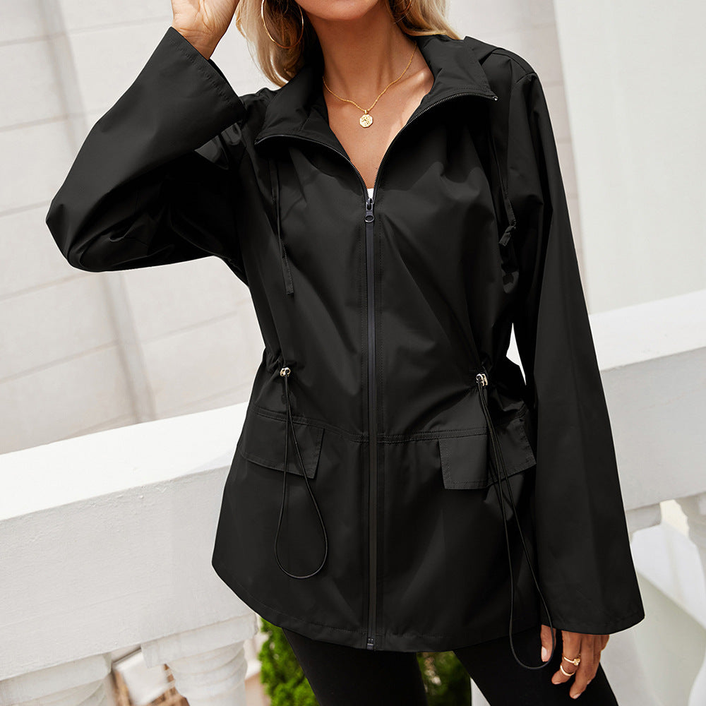 Damen leichte Regenjacke mit Kapuze und verstellbarem Bund R&B