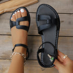 Damen elegante Flachsandalen mit dezentem Schleifen-Detail und verstellbarem Riemen R&B