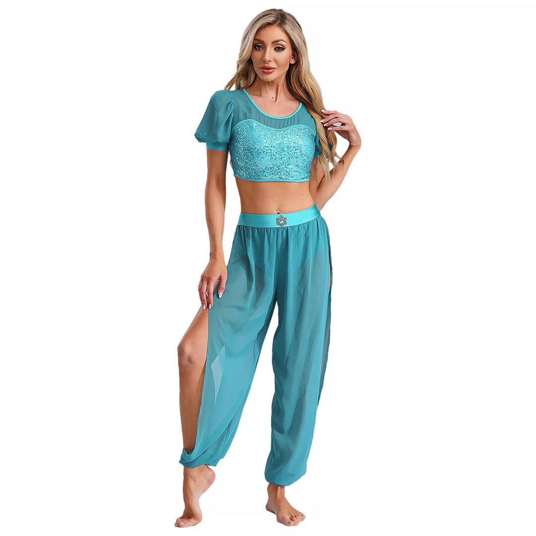 Damen Crop-Top und transparente Hose Set R&B