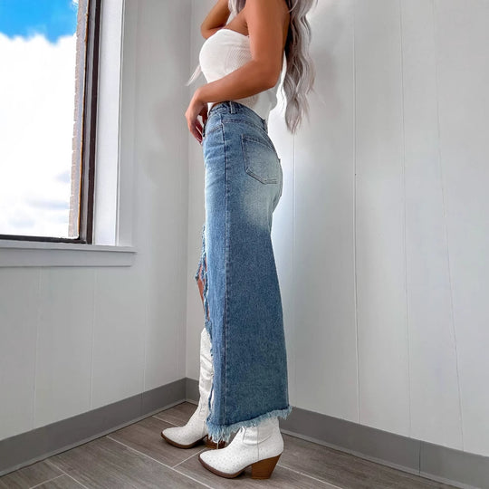 Damen Langschaft-Rock im modernen Used-Look R&B