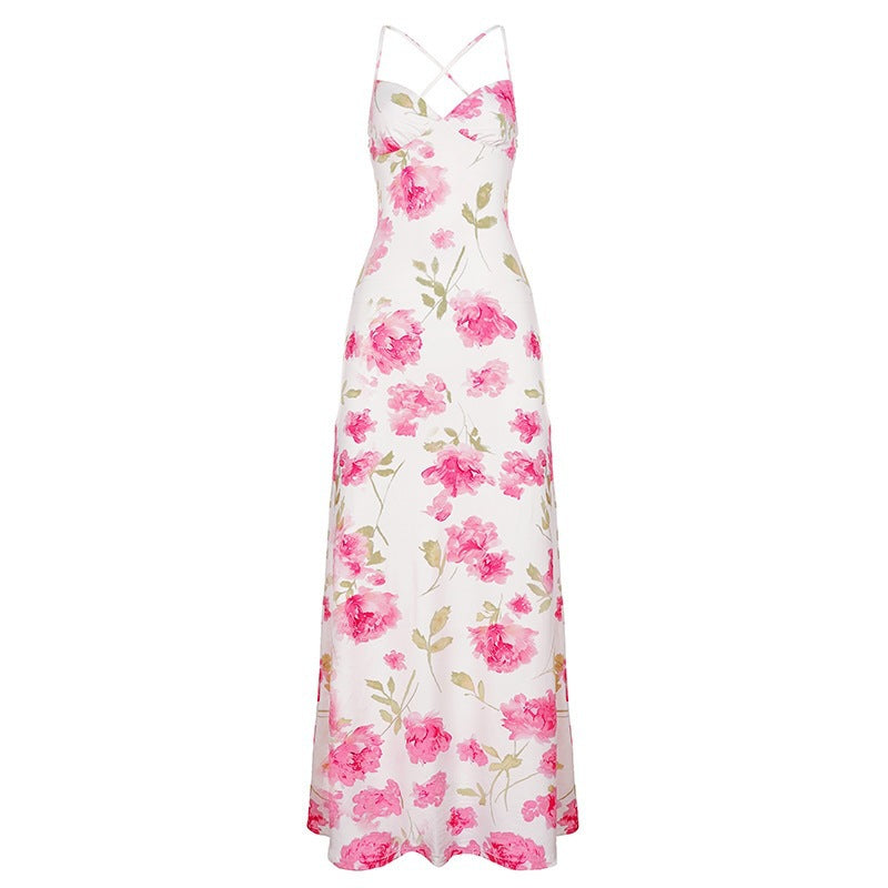 Damen Sommerliches Maxikleid mit floralem Muster und feinen Spaghetti-Trägern R&B