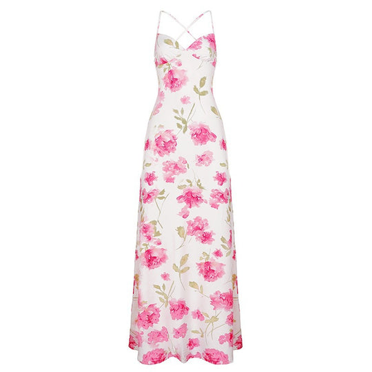 Damen Sommerliches Maxikleid mit floralem Muster und feinen Spaghetti-Trägern R&B