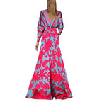Damen Maxi-Kleid mit schwingendem Saum und tiefem V-Ausschnitt R&B