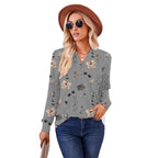 Damen Langarm-Bluse mit floralem Druck und Knopfleiste R&B