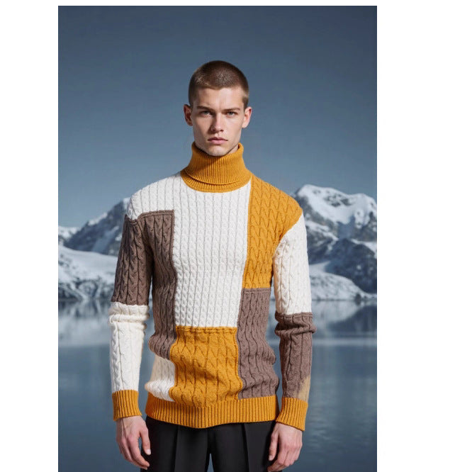 Herren modischer Strickpullover mit strukturiertem Zopfmuster und Stehkragen R&B