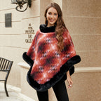 Damen modischer Poncho mit luxuriösem Kunstpelzkragen