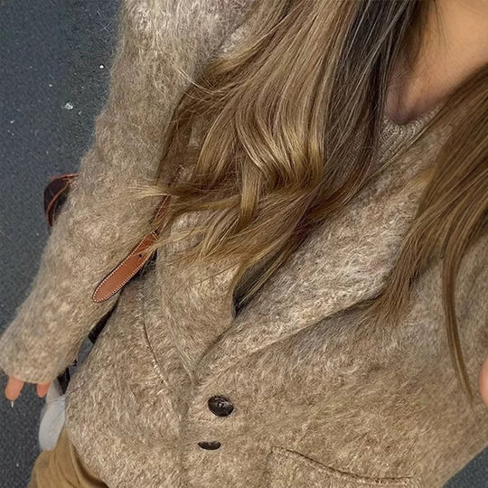 Damen elegante Blazerjacke aus hochwertigem Stoff mit feinem Muster R&B