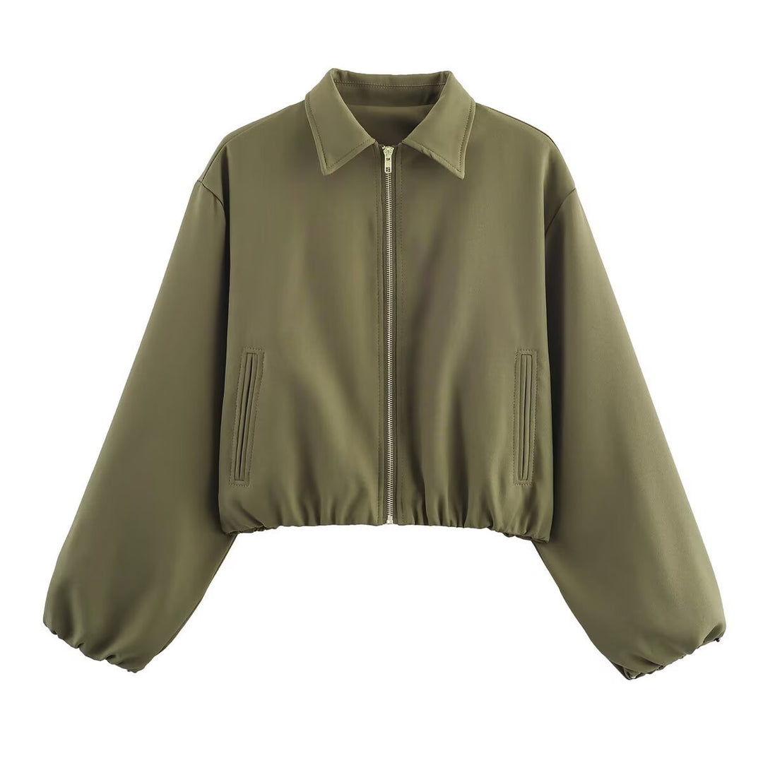 Damen lässige Übergangsjacke mit hohem Kragen und elastischem Saum R&B