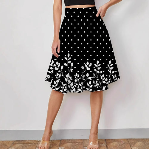 Damen Eleganter Midirock mit floralem Design und Punkten R&B