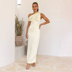 Damen Elegantes Maxikleid mit asymmetrischem Oberteil und figurbetontem Schnitt R&B