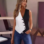 Damen asymmetrisches Hemdwesten-Design mit Knopfdetails