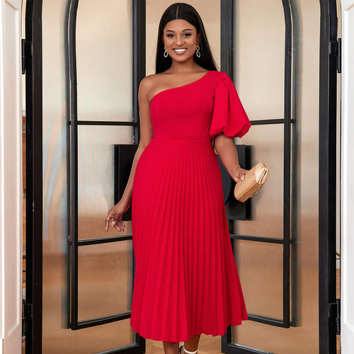 Damen Elegantes asymmetrisches Faltenkleid R&B