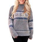 Damen Grob gestrickter Pullover mit farblich abgesetztem Muster und lässigem Schnitt