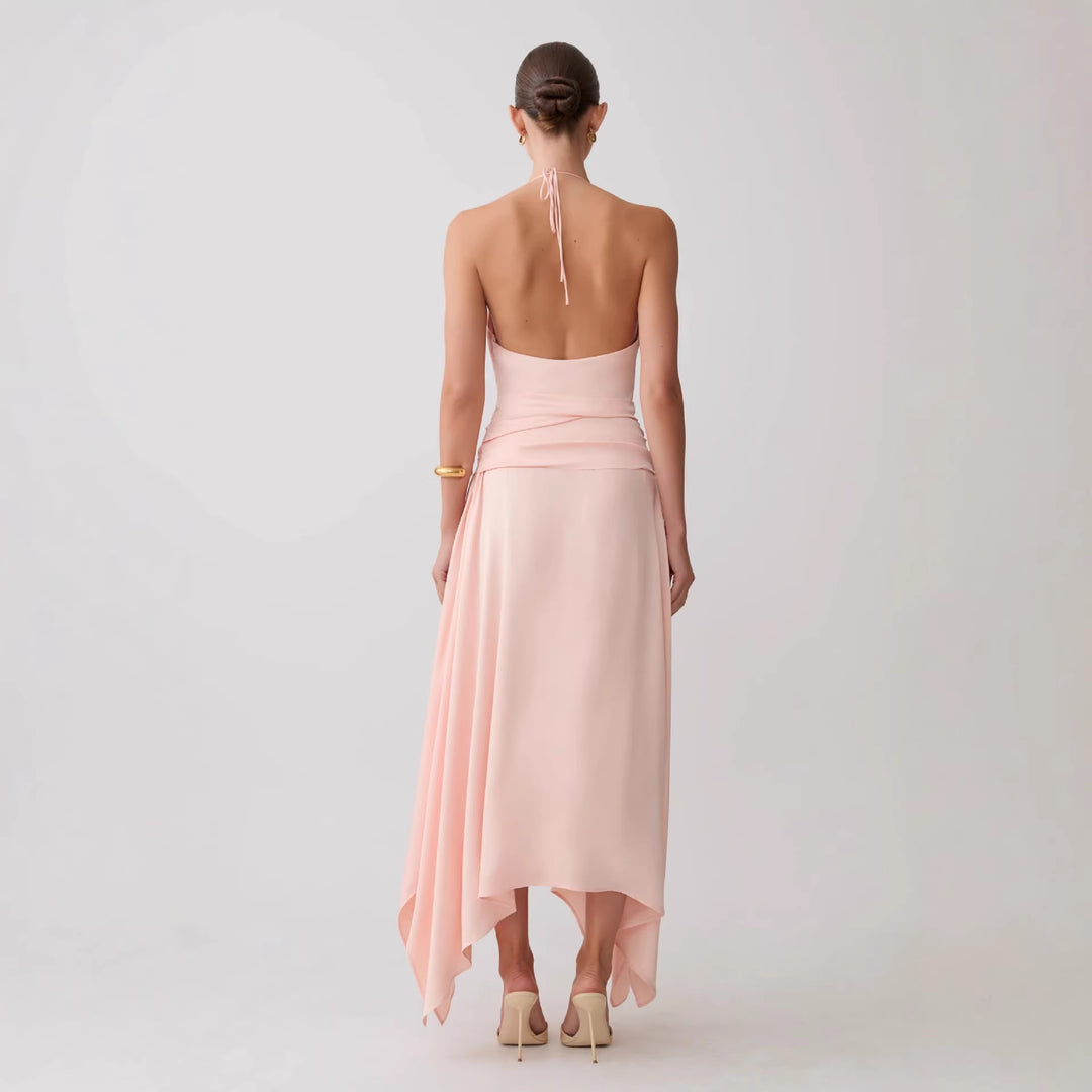 Damen Elegantes Wickelkleid mit tiefem V-Ausschnitt und asymmetrischem Saum R&B