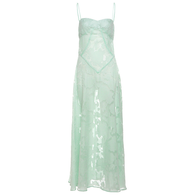 Damen Maxikleid mit transparentem Oberteil und feinem Spitzenmuster R&B