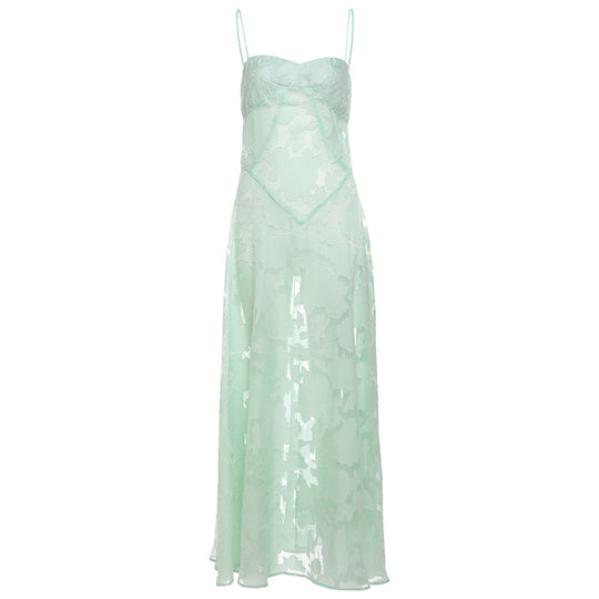 Damen Maxikleid mit transparentem Oberteil und feinem Spitzenmuster R&B