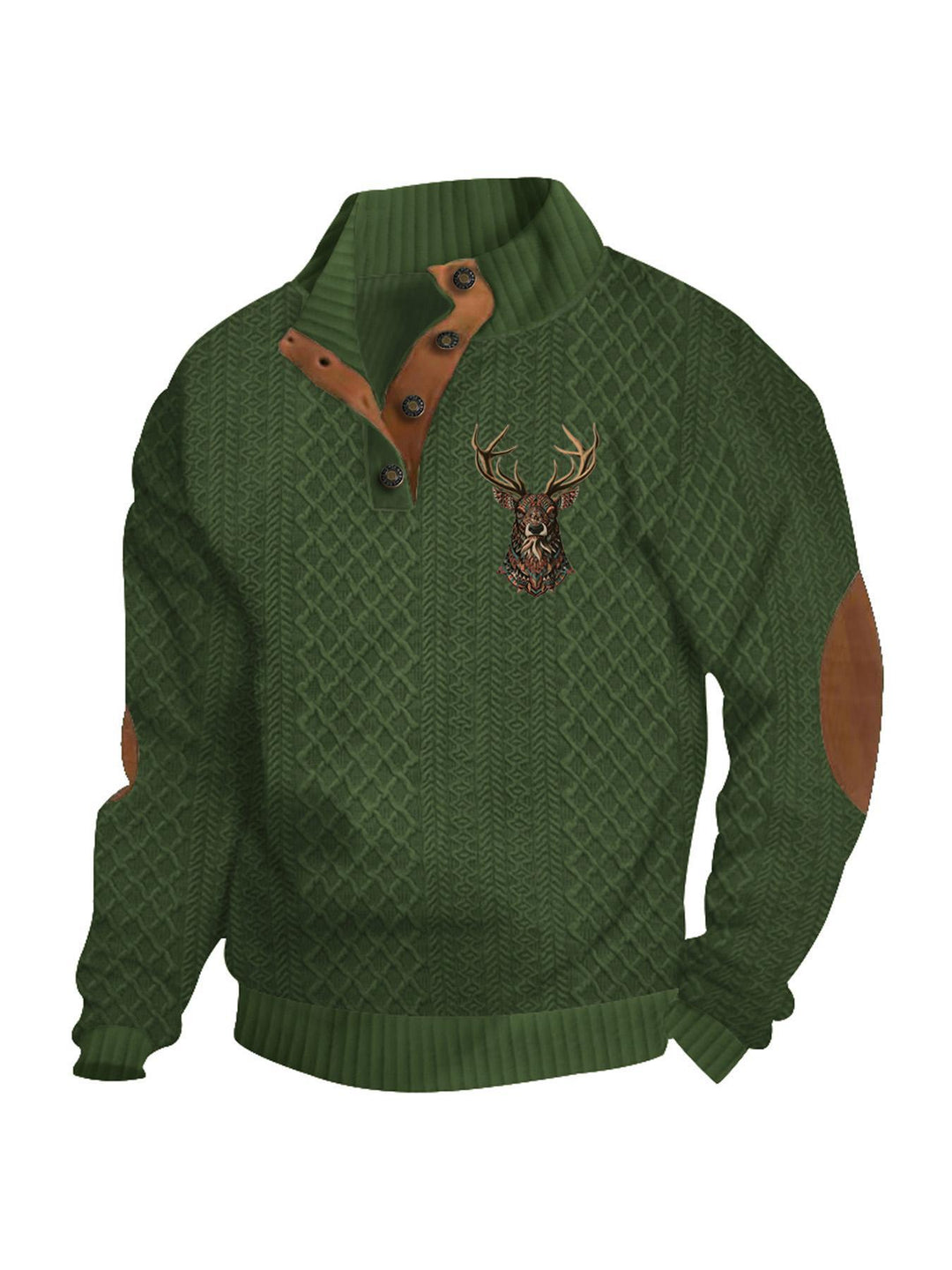 Herren nan Heritage-Strukturpullover mit Stehkragen Lederimitat-Besatz Ellenbogen-Patches und Halbknopfleiste R&B