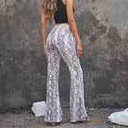 Damen Flared-Leggings im eleganten Schlangenleder-Look