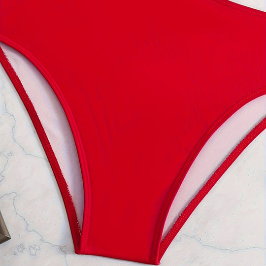 Damen Einteiler Badeanzug mit asymmetrischem Design und hoch geschnittenem Unterteil R&B
