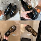 Damen Elegante Loafers mit stabiler Sohle und goldfarbener Schnallenakzent R&B