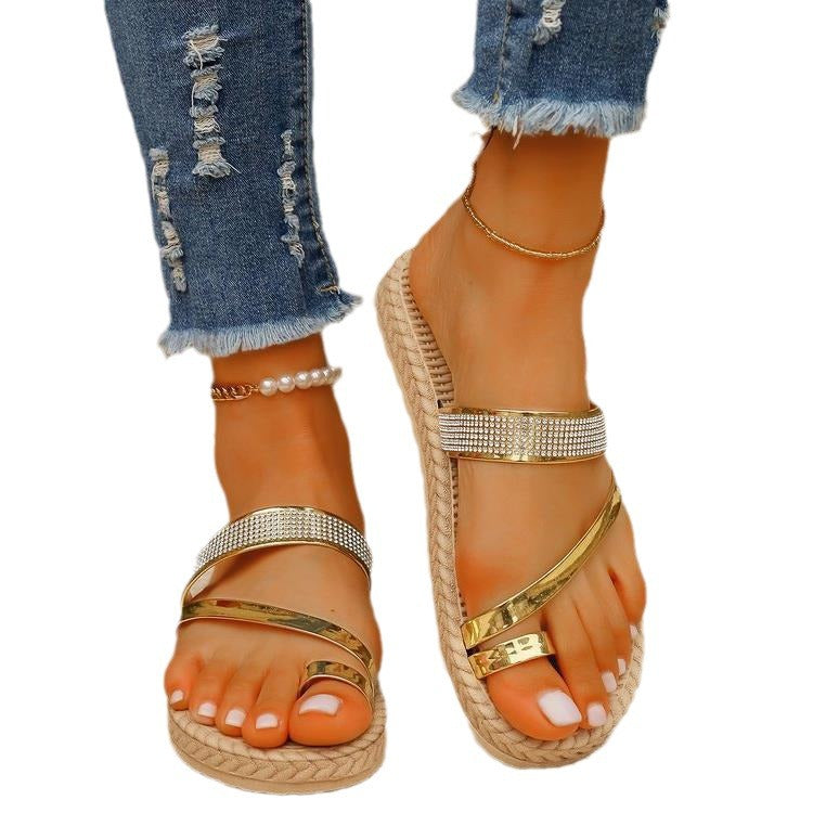 Damen komfortable Riemchen-Sandalen mit eleganter Glitzer-Applikation R&B