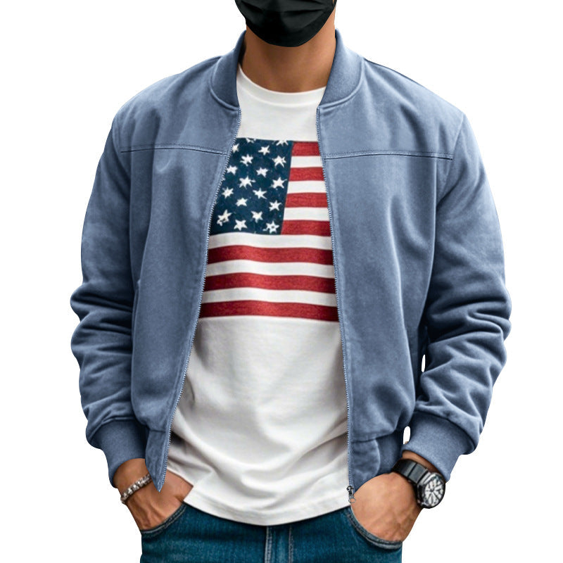 Herren nan Wildlederoptik Bomberjacke mit Reißverschluss und Rippbündchen R&B