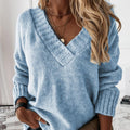 Damen V-Ausschnitt Pullover mit strukturierter Strickoptik R&B