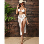 Damen transparenter Netz-Strandrock mit hohem Schlitz und verstellbarem Bund R&B