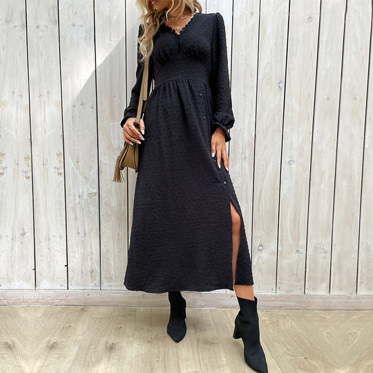 Damen Maxikleid mit elegantem V-Ausschnitt und raffiniertem Schlitz R&B