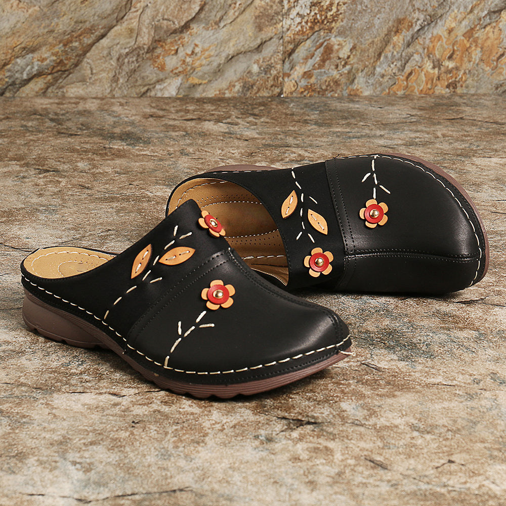 Damen Clogs mit floralem Applikationsdesign und rutschfester Sohle R&B