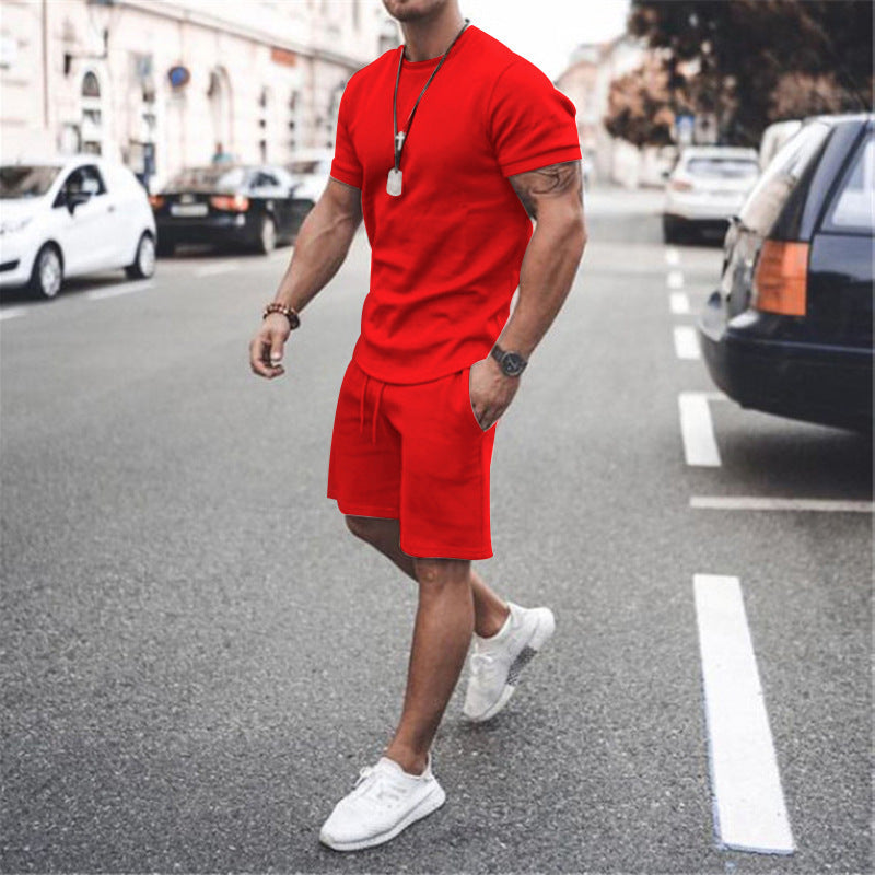 Herren nan figurbetontes Kurzarmshirt mit verstärkter Schulternaht und elastischer Kordelzug-Bermuda aus Stretchjersey R&B