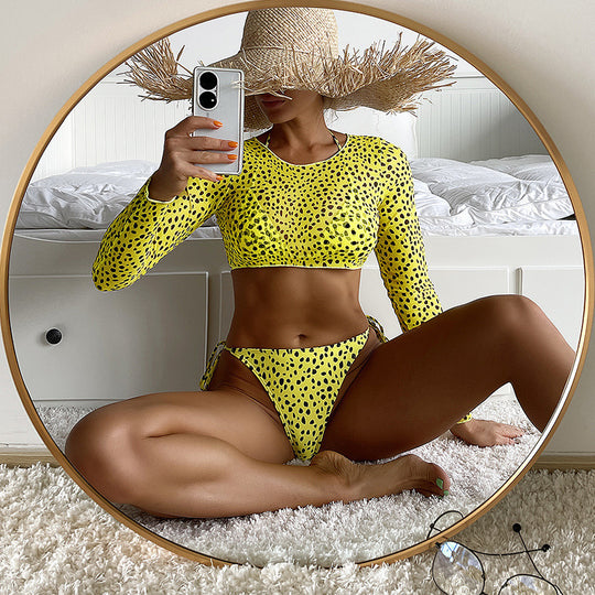 Damen Langarm-Bikini-Set mit marbled Design R&B