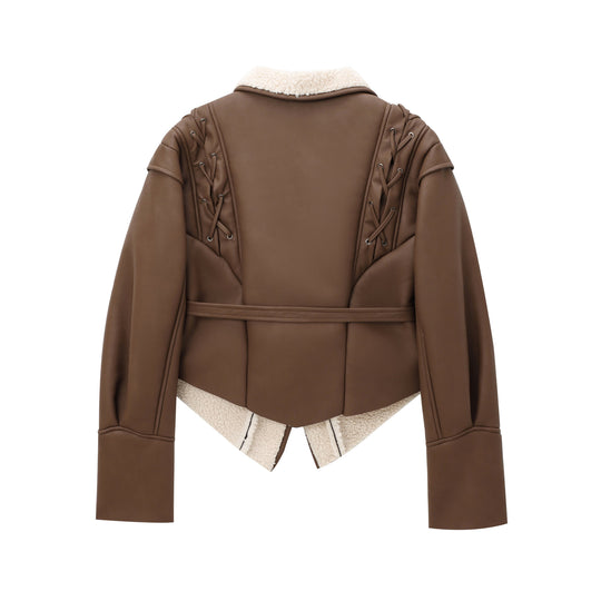 Damen kuschelige Jacke mit elegantem Kragen und gefüttertem Innenleben R&B