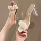 Damen Mules mit transparentem Blockabsatz und Rüschenakzent R&B