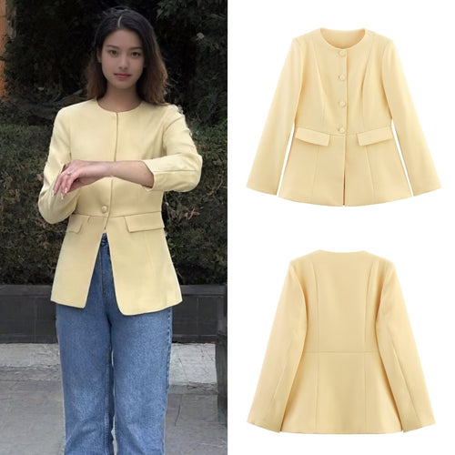 Damen elegante Blazerjacke mit dekorativen Knöpfen und Schnittführung R&B