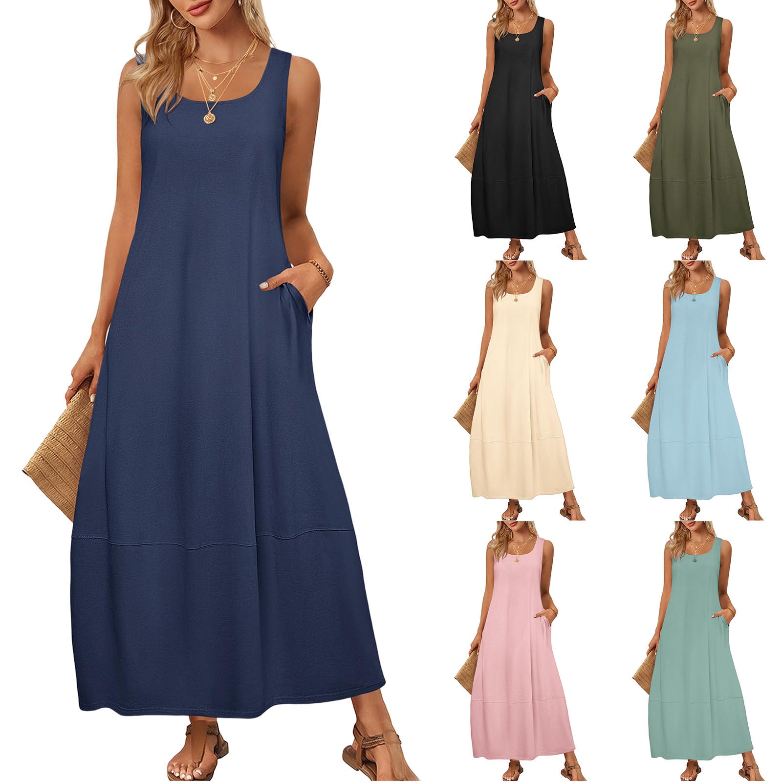 Damen Maxikleid im entspannten Schnitt mit praktischen Taschen R&B