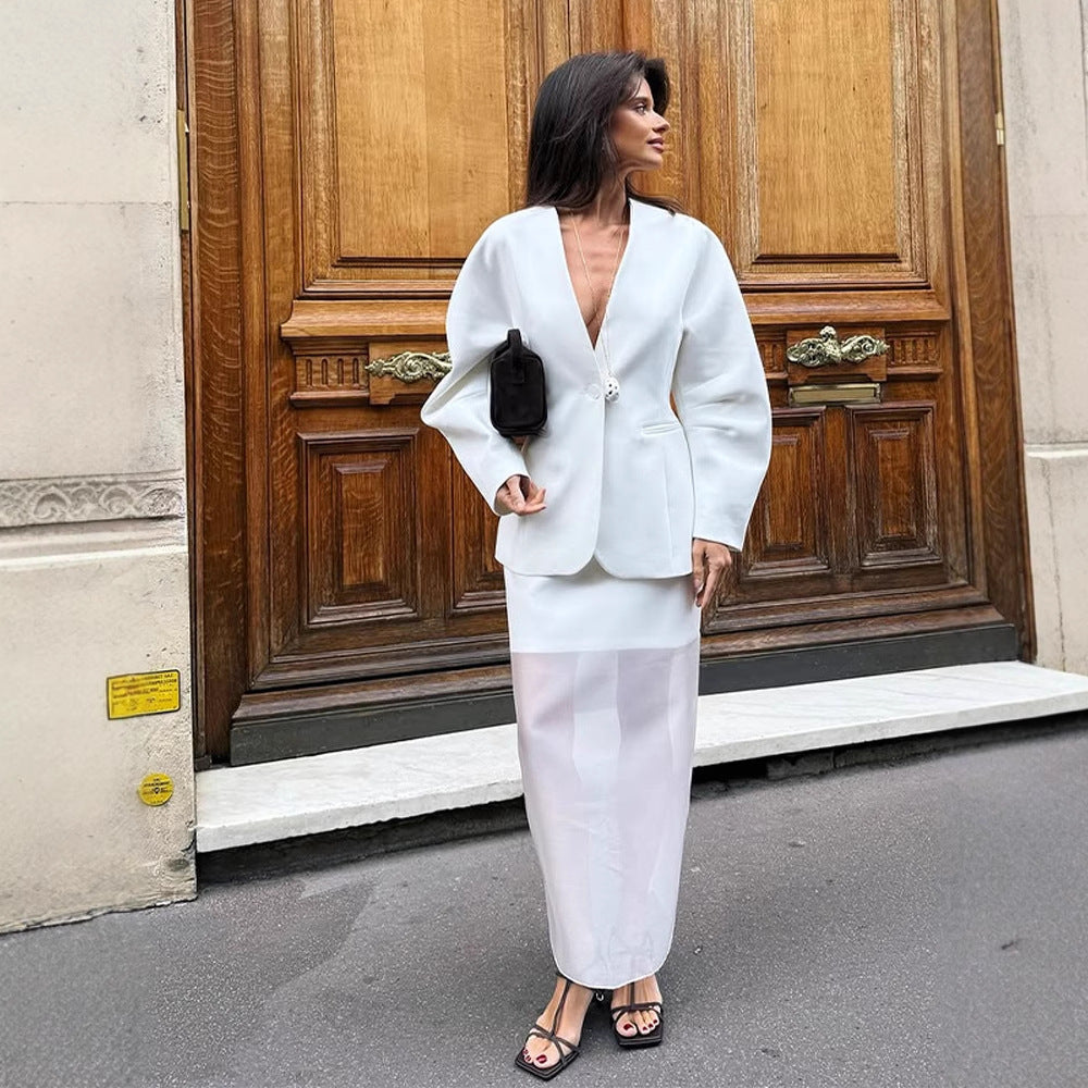 Damen elegante Blazerjacke mit dramatischen Puffärmeln R&B