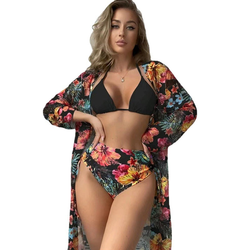 Damen Bikiniset mit hohem Bund und floralem Überwurf R&B