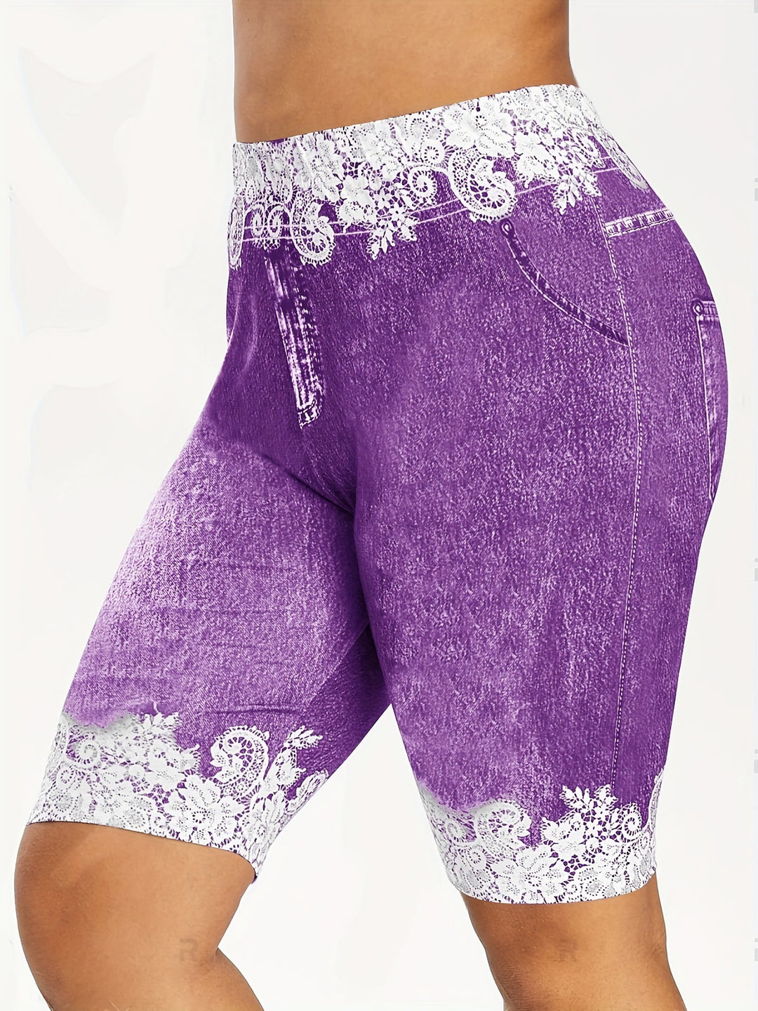 Damen Jeans-Bermuda-Shorts mit Spitzendetails und seitlichen Taschen R&B