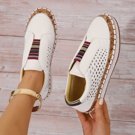 Damen luftige Slip-On Sneakers mit Kunstleder und Korksohle R&B