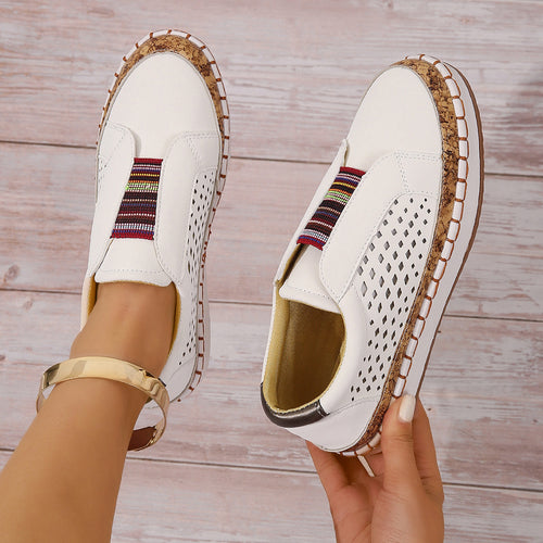 Damen luftige Slip-On Sneakers mit Kunstleder und Korksohle R&B